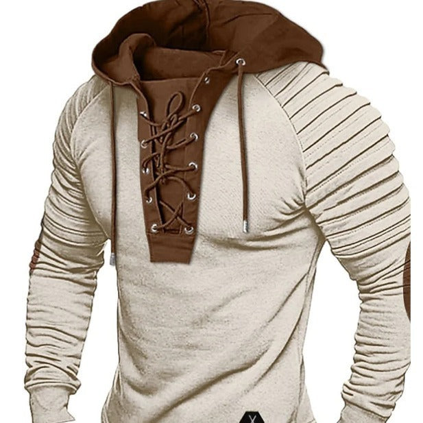 Men's All-Season Pure Colour Tied Hooded & Sports Bronzing Sweatshirt