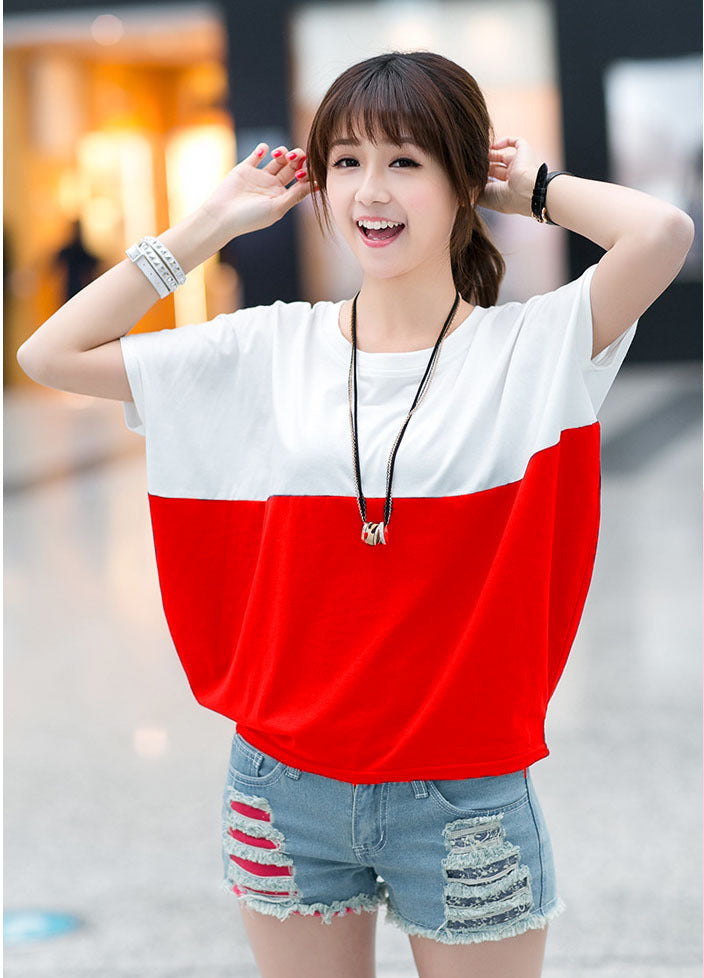 Women's Loose-Fitting Batwing Short-Sleeve Shirt Suitable For Student