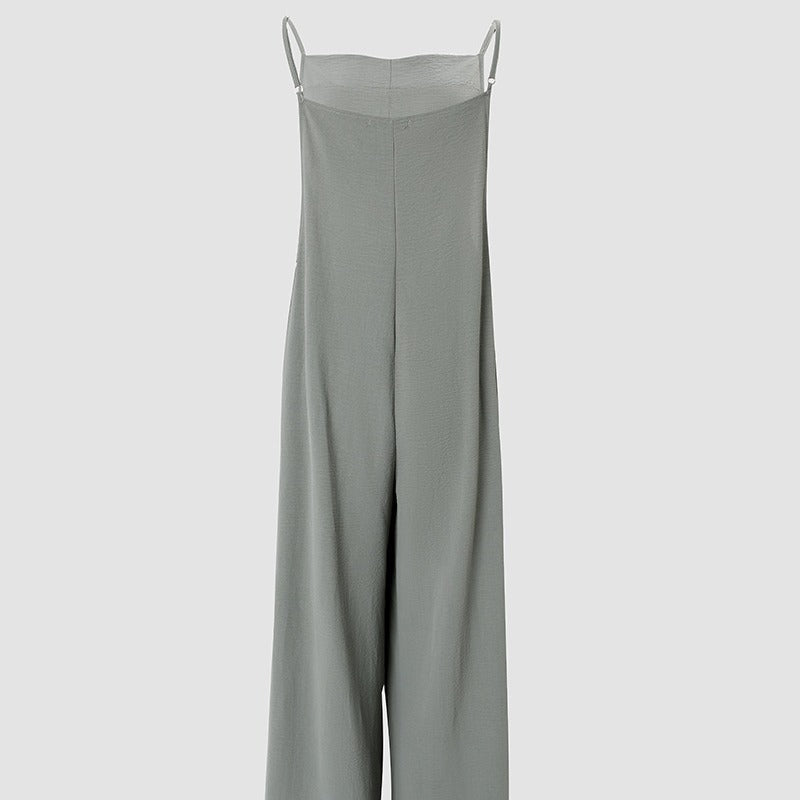 Women's Sleeveless Jumpsuit With Pockets And Adjustable Shoulder Strap - Wide Leg Straight Overalls Summer Beach Trousers