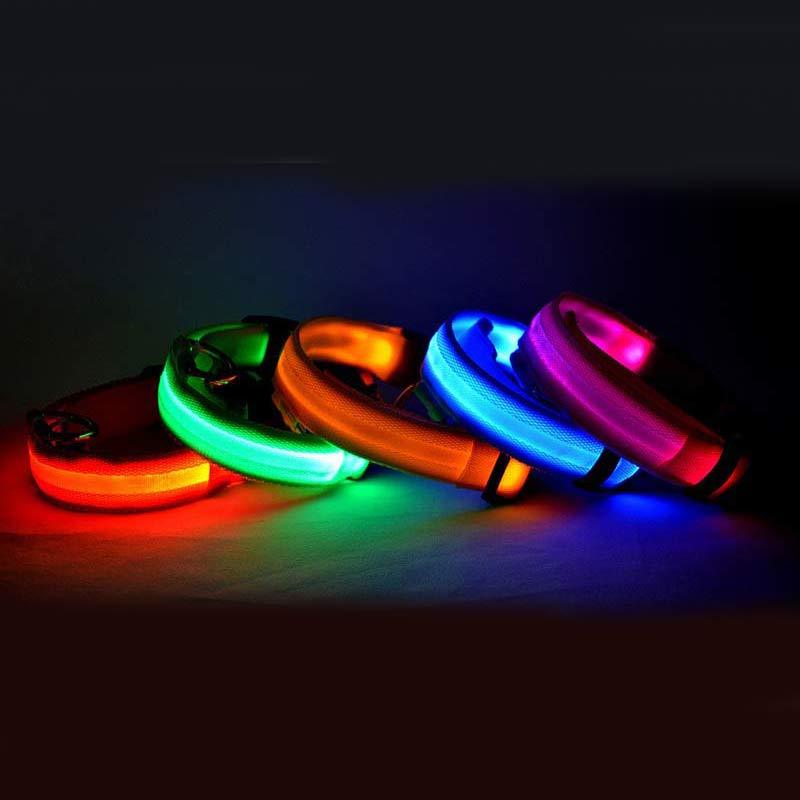 Adjustable Nylon LED Pet Luminous Collar Night Safety Flashing Light - Glows in Dark For Dog And Cat