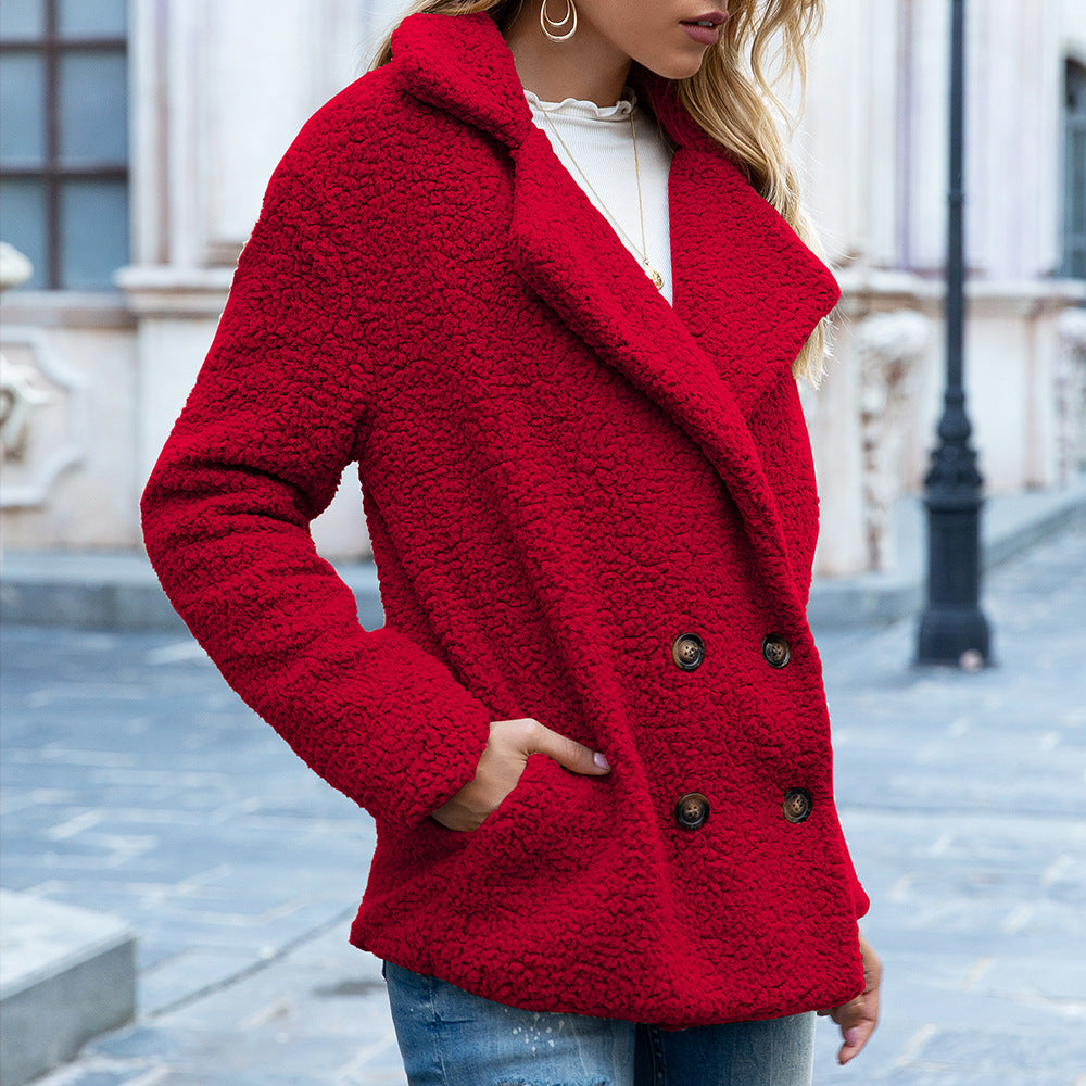 Women's Loose Lapel Fluffy Coat Winter Button Jacket and Cardigan - Outwear For Ladies