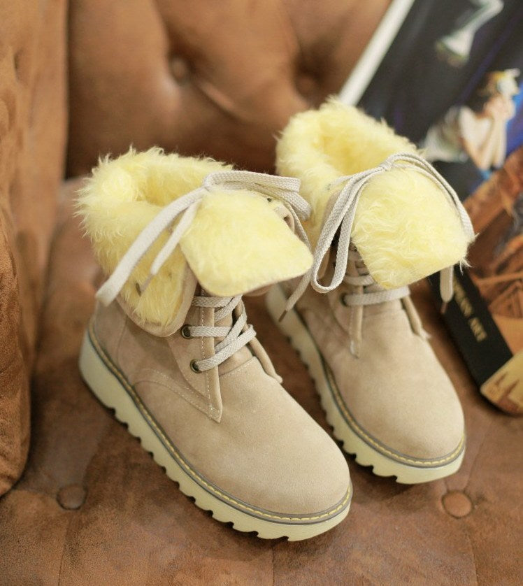 Frosted Fur and Snow Lace-Up Boots