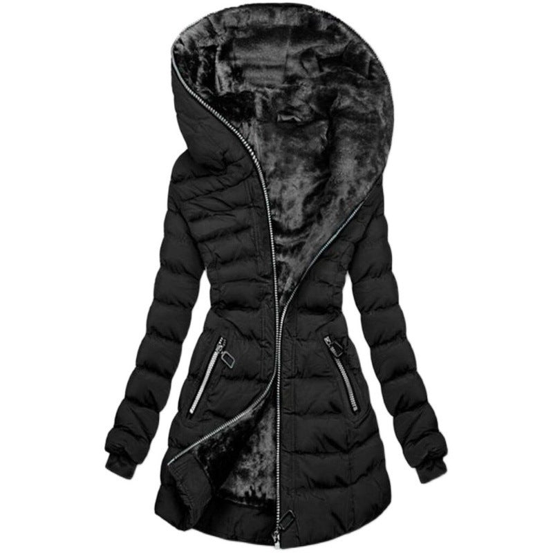 Hooded Long-Sleeved Warm and Velvet Cotton Jacket For Women