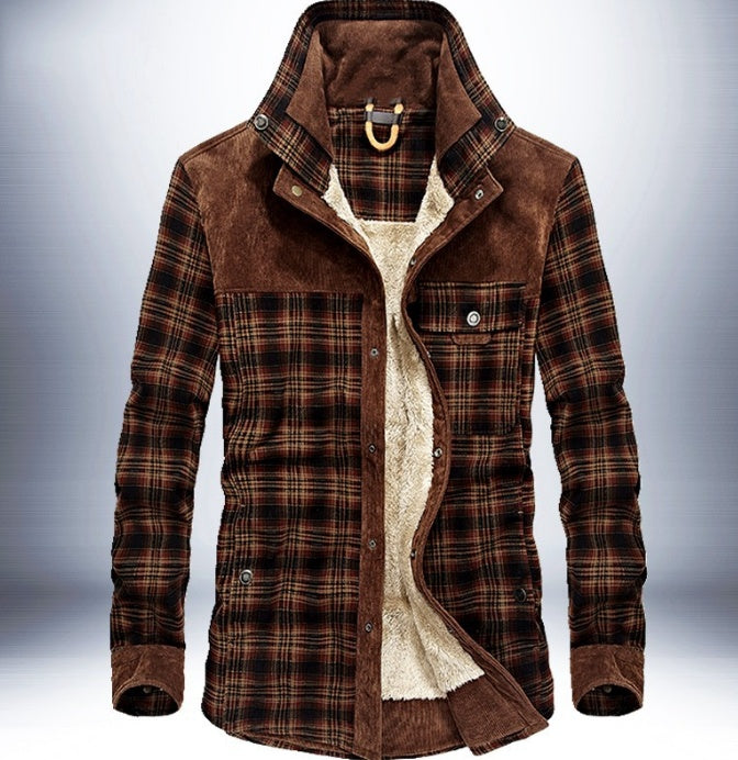 Men's Thicken Warm Fleece Winter Jackets - Pure Cotton Plaid Coat