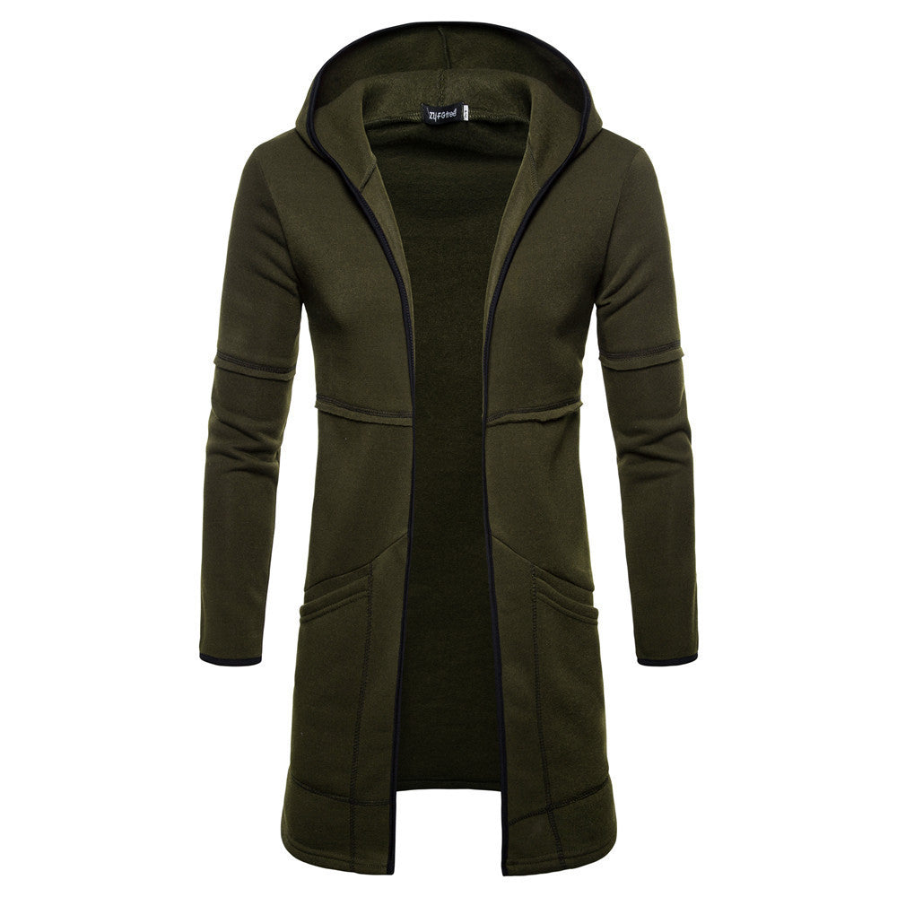 Men's Sweater Mid-Length Large Pocket Hooded Cardigan