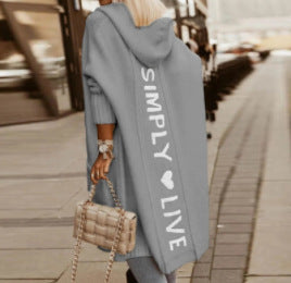 Ladies Letter Hooded Long Cardigan For Women