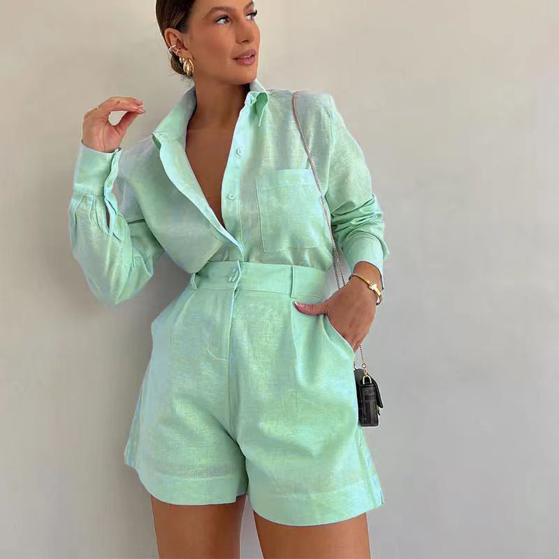 Women's Long-Sleeve Suit With Short Suit Pants