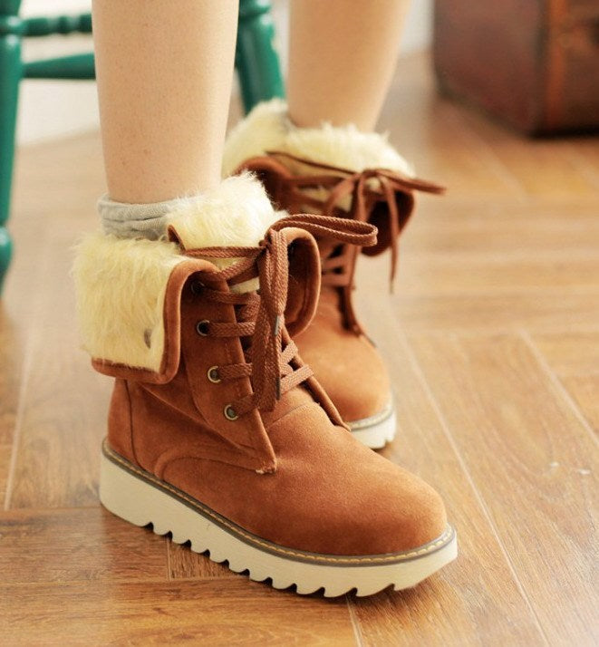 Frosted Fur and Snow Lace-Up Boots
