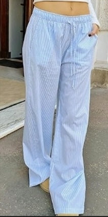 Thin Striped Wide-Leg Pants