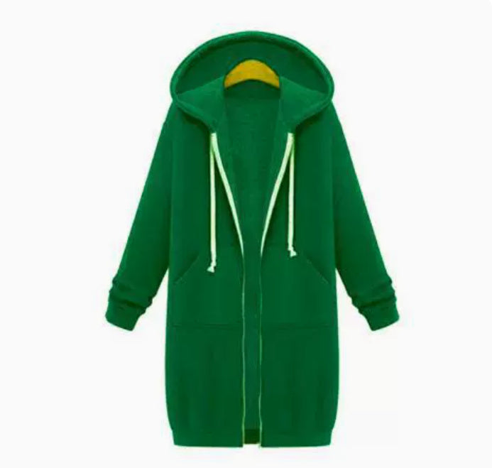 Women's Hooded Long Sleeve Sweater - Fleece Long Jacket