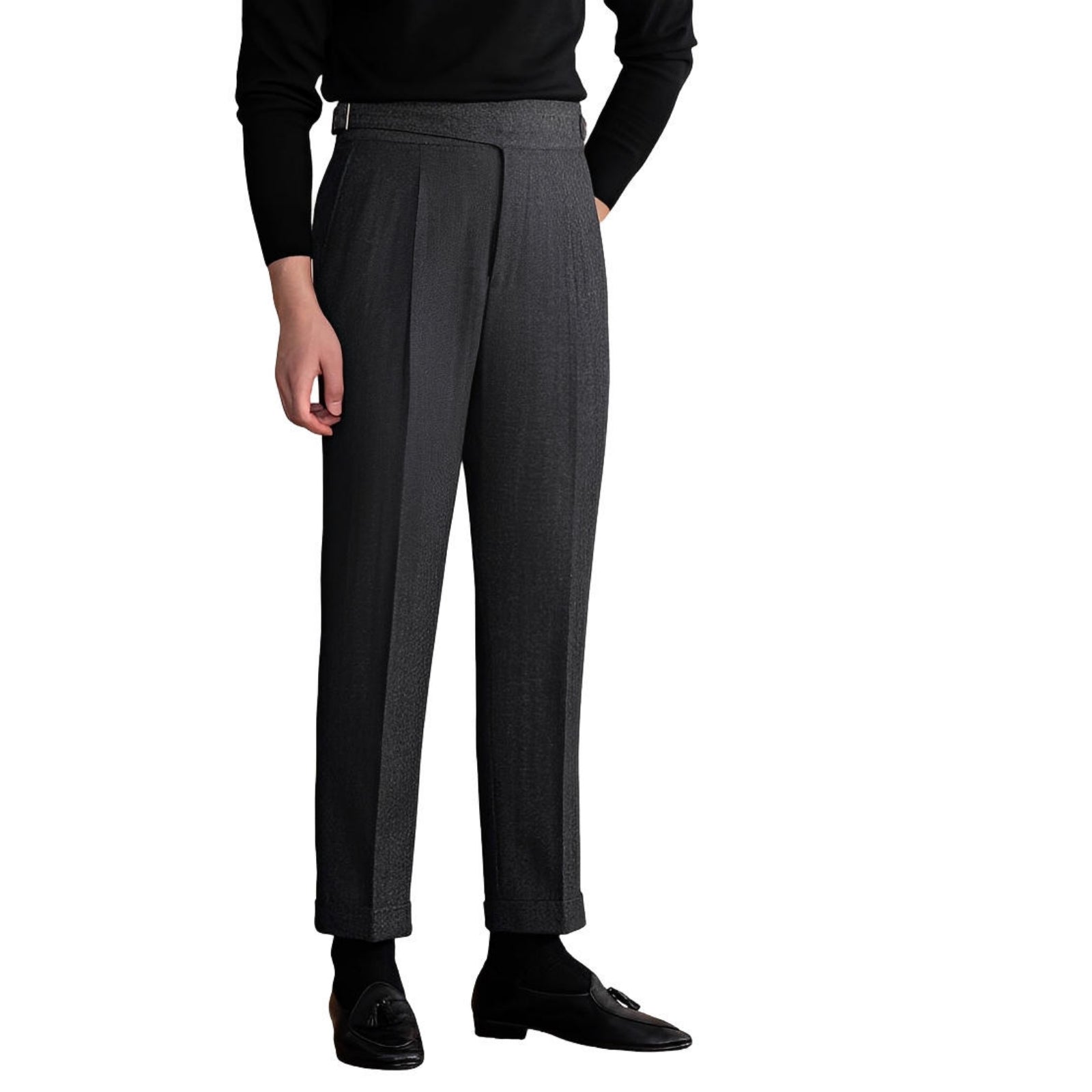 Herringbone Pattern Auger Casual British Tweed High Waist Trousers - Straight-Leg Warm Pants