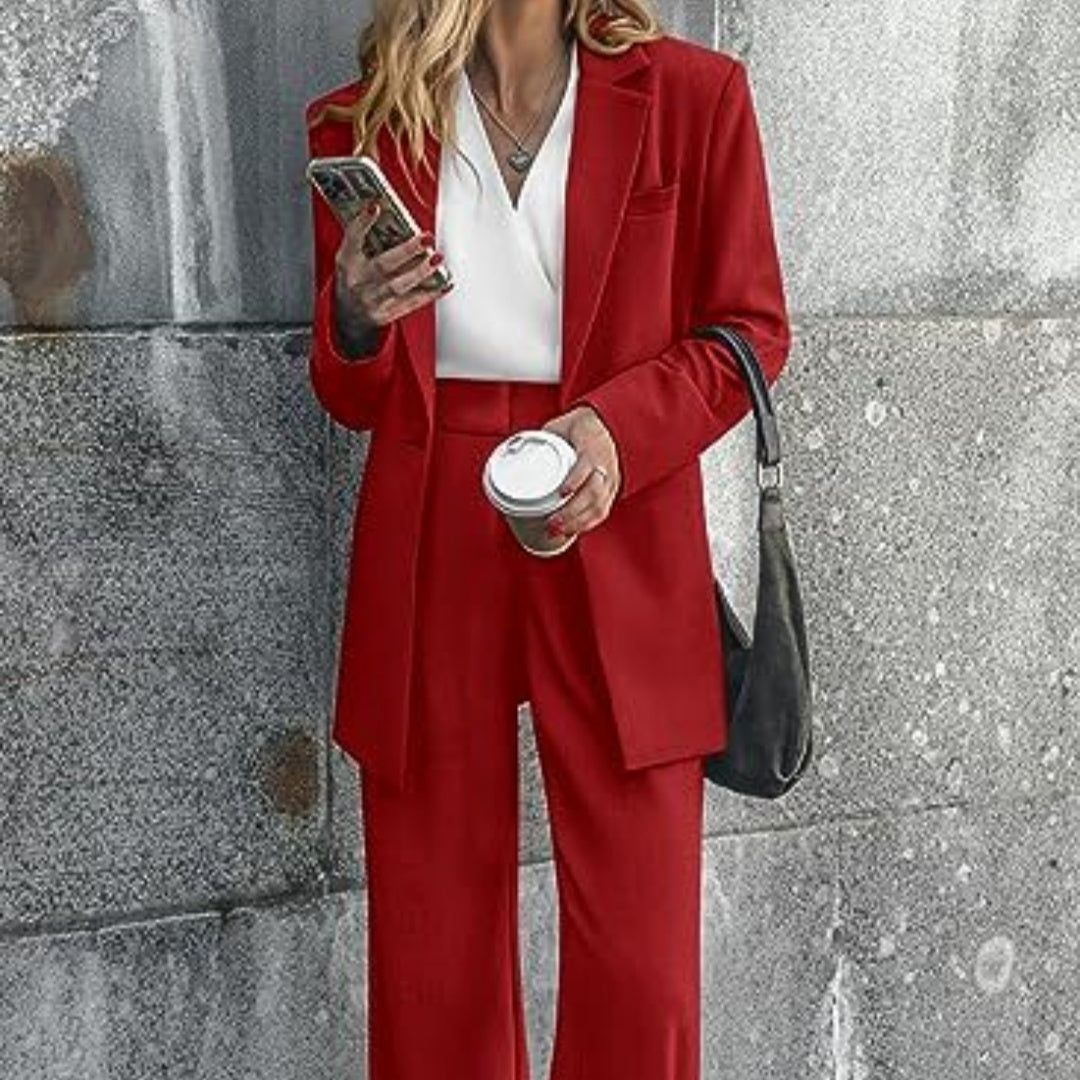 Women's Fashion Casual Solid Colour Coat - Trousers Suit