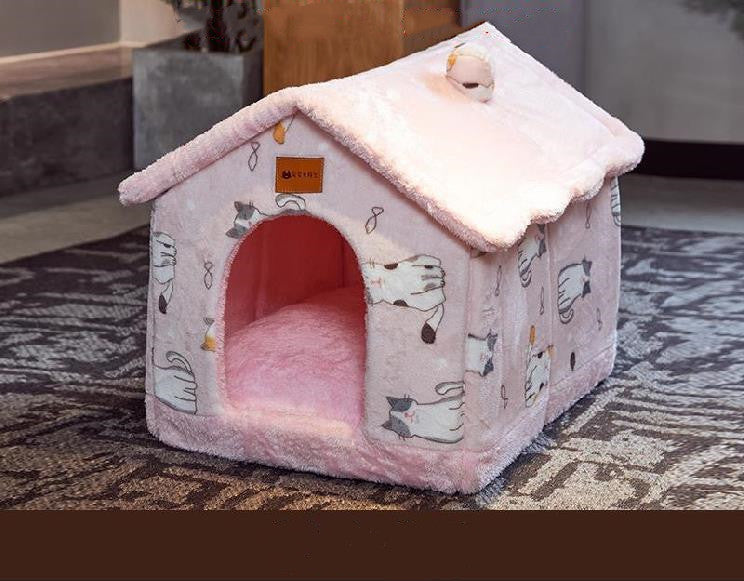 Foldable Pet House With Warm Winter Bed And Removable Enclosed Nest