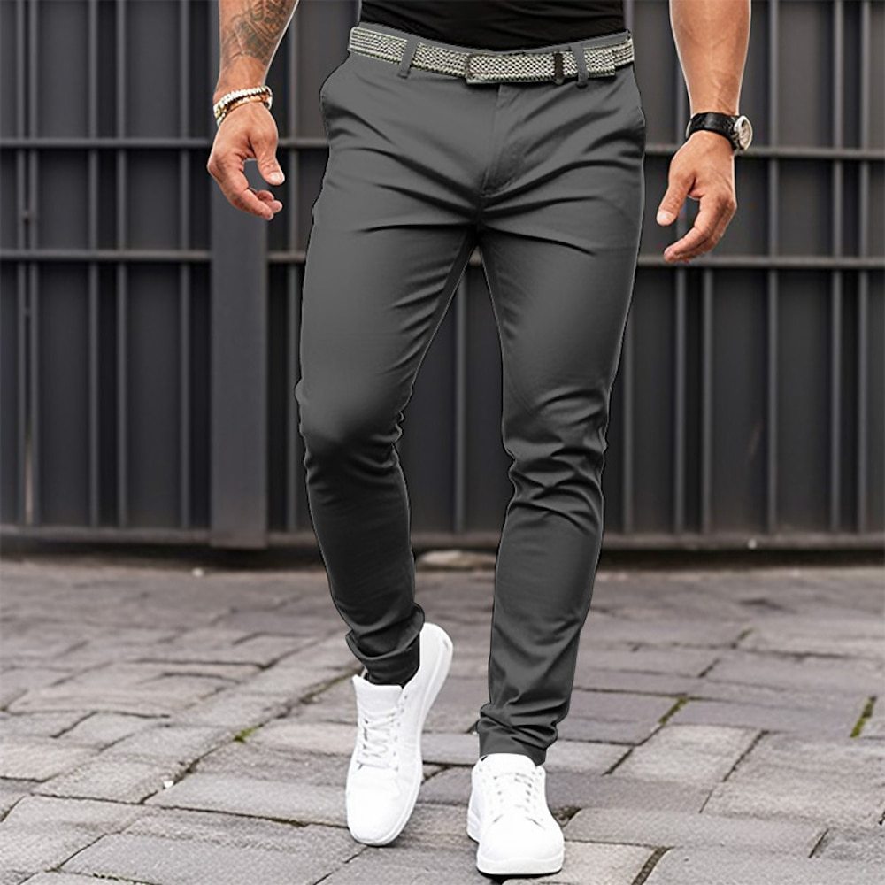 Men's Pure Colour Tight Pocket Zipper Business Casual - Slim-Fitting Trousers