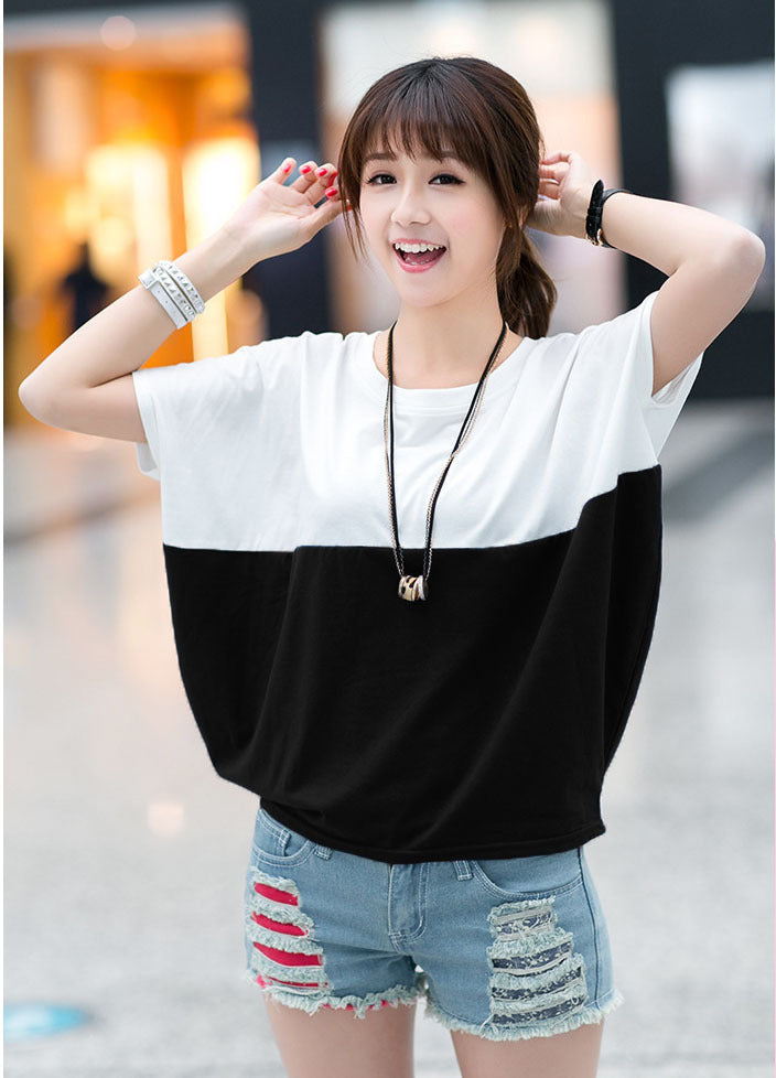 Women's Loose-Fitting Batwing Short-Sleeve Shirt Suitable For Student