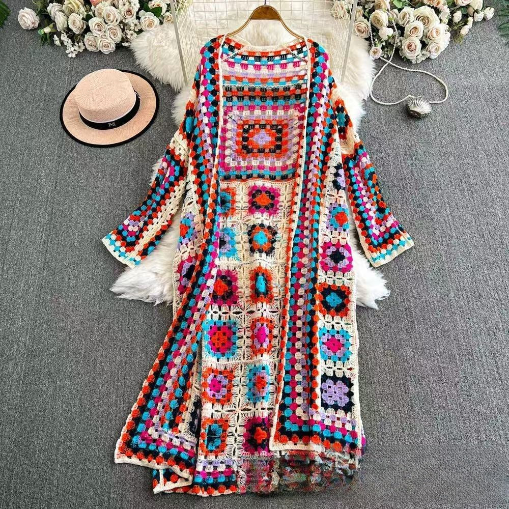 Sweet Heavy Industry Colour Woven Crochet Loose Slim Long Sleeve Sweater For Women
