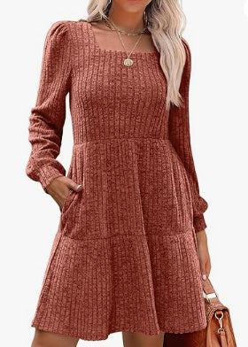 Women's Solid Colour Round Neck Knitted Dress Sweater