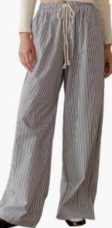 Thin Striped Wide-Leg Pants