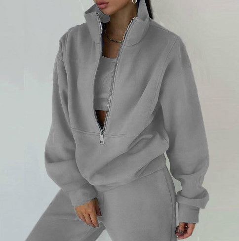 Women's Fashion Fleece Solid Colour Sports Casual Suit