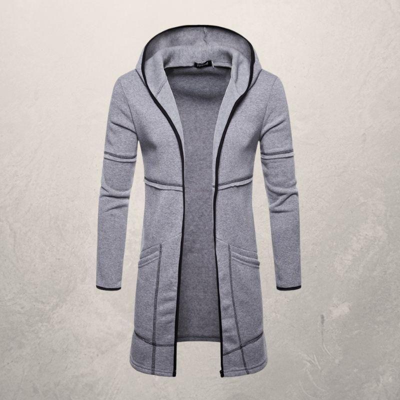 Men's Sweater Mid-Length Large Pocket Hooded Cardigan