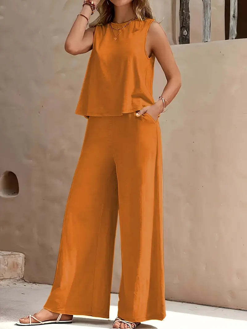 Women's Solid Colour Casual Loose Pants Sets - Elegant Spring Summer Two Pieces Suit For Ladies