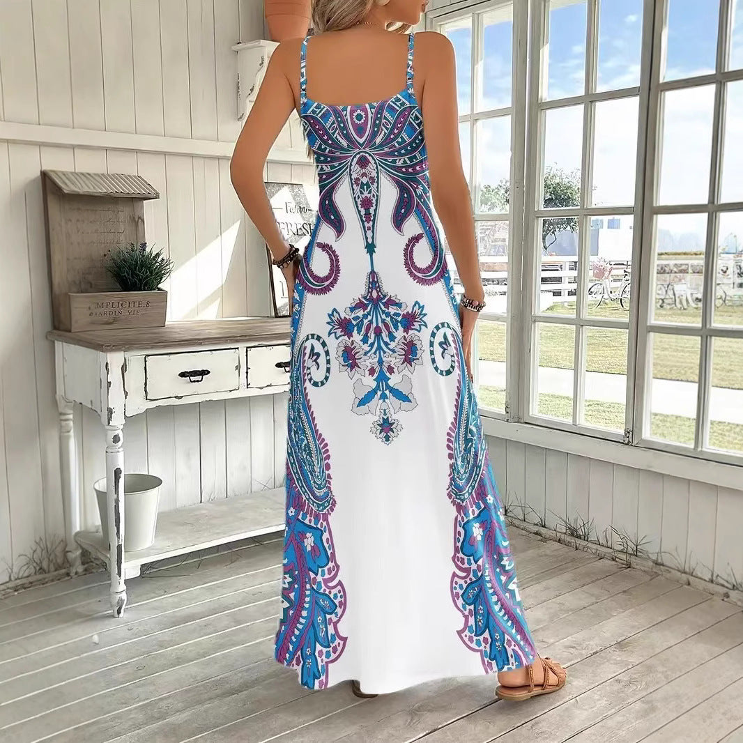Print Dress V-Neck Sleeveless Jumpsuit