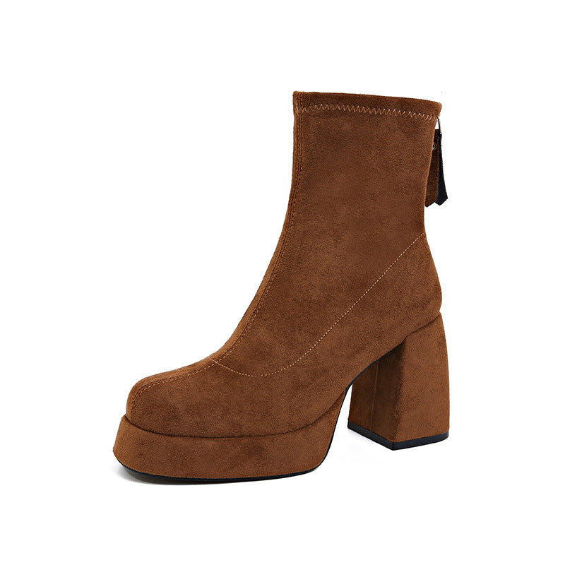 Women's Back Zipper Suede - Boots
