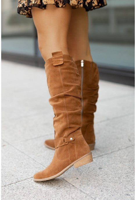 Women's Low Heel Side Zipper High Top Boots