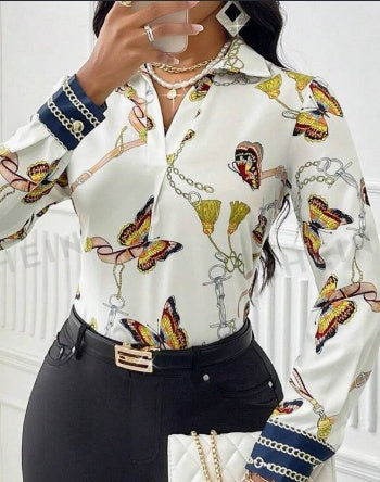 Women's Casual Butterfly Print Long-Sleeve Shirt - Assorted Prints