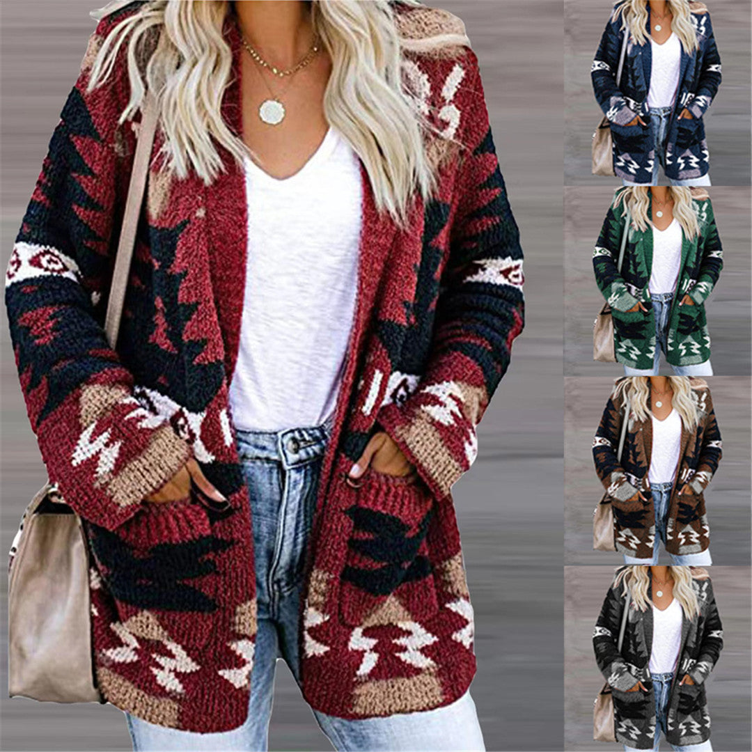 Women's Loose Halloween Sweater Christmas Printed Knitted Cardigan