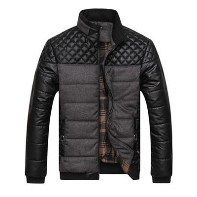 Men's Winter Outerwear Jackets and Coats With Self-Cultivation Collar - 4XL PU Patchwork Stitching