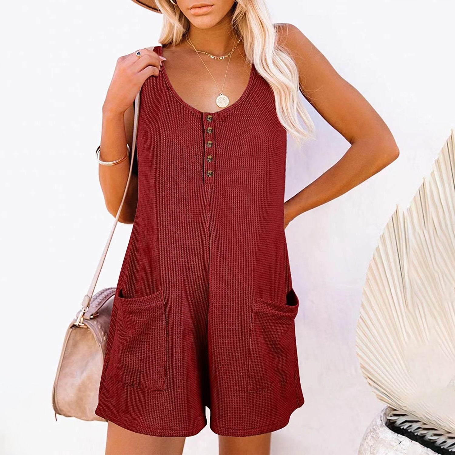Women's Summer Loose Casual Button Pocket Vest Jumpsuit