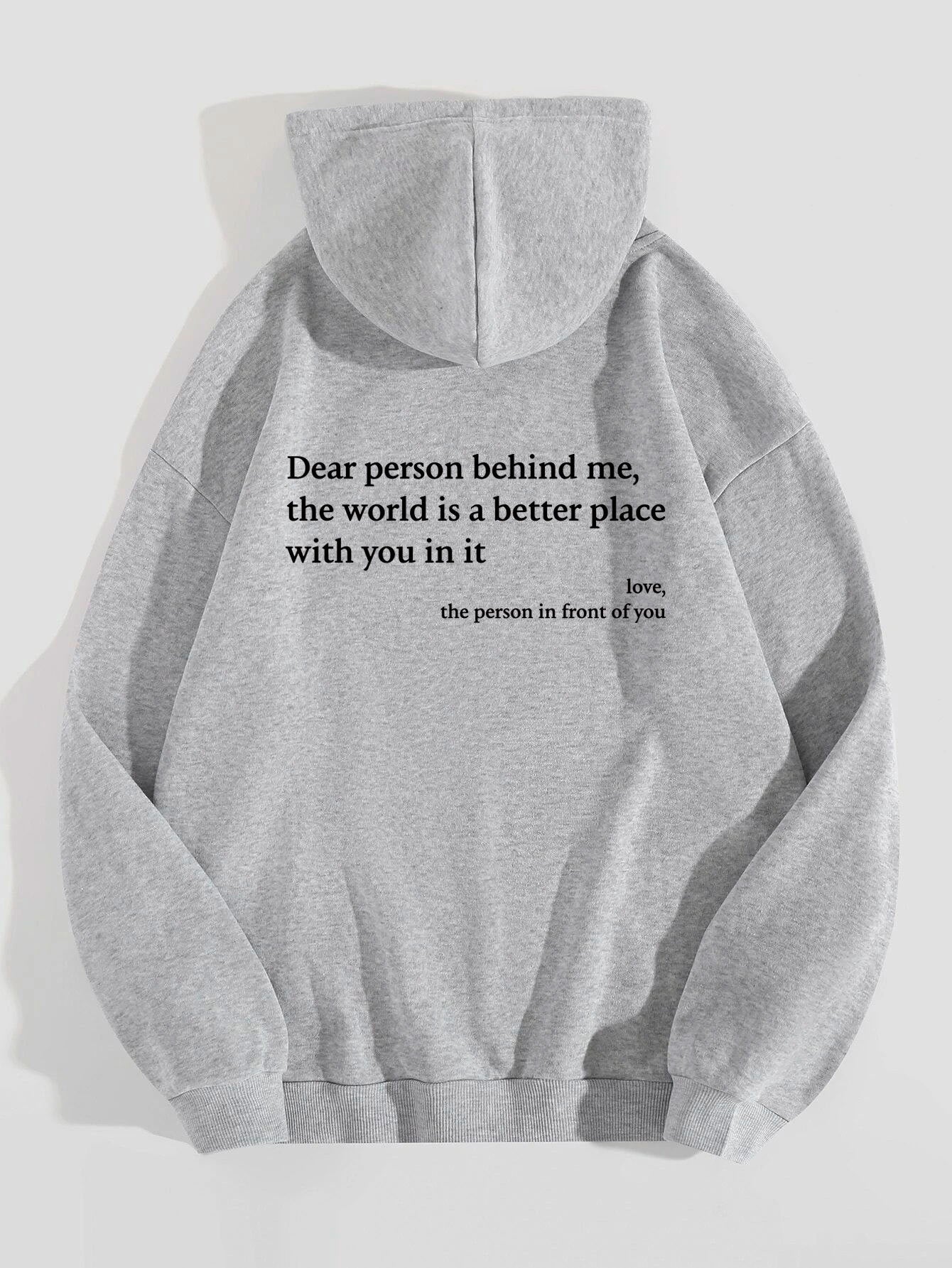 Plush Letter Printed Kangaroo Pocket Drawstring Printed Hoodie - Unisex Trendy Hoodies