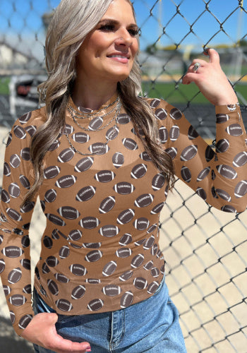 Black Game Day Rugby Mesh Sheer Long-Sleeve Top For Women