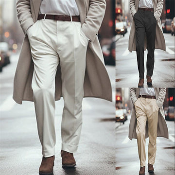 Men's Formal Wear Solid Colour Slant Pockets Loose Mid Waist Suit Pants