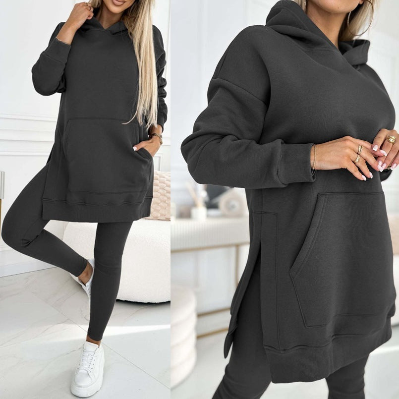 Women's Sports Casual Hooded Sweater - Thickened Underwear Leggings Two-piece Suit