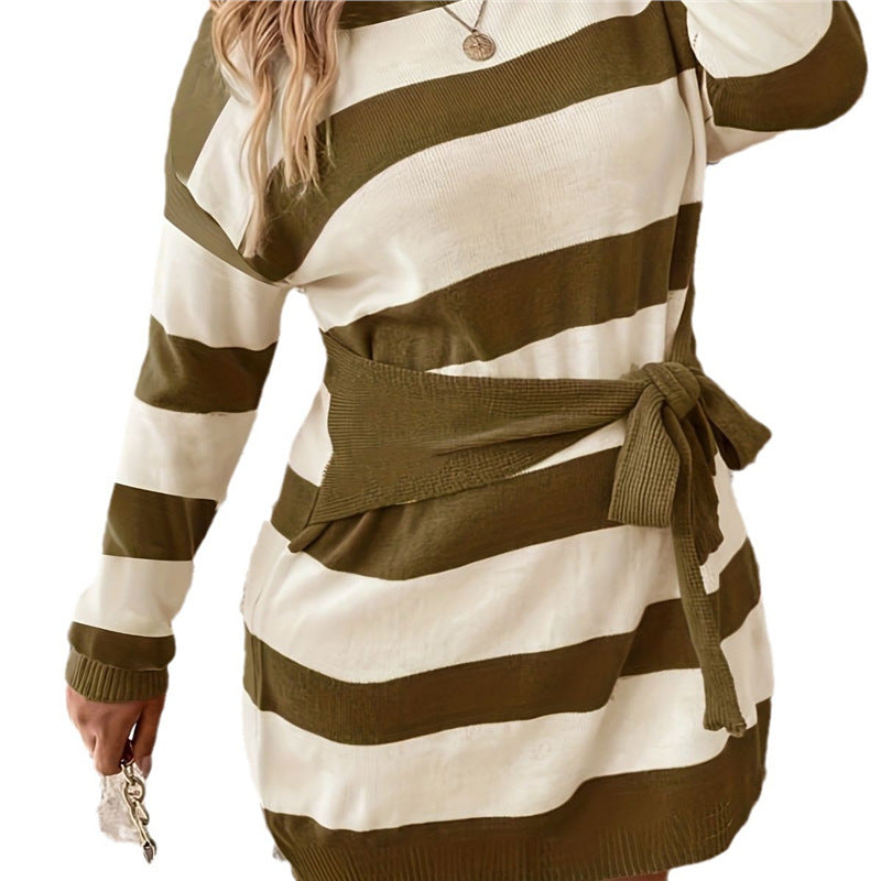Plus Size Fashion Striped European And American Leisure Knitted Dress For Women