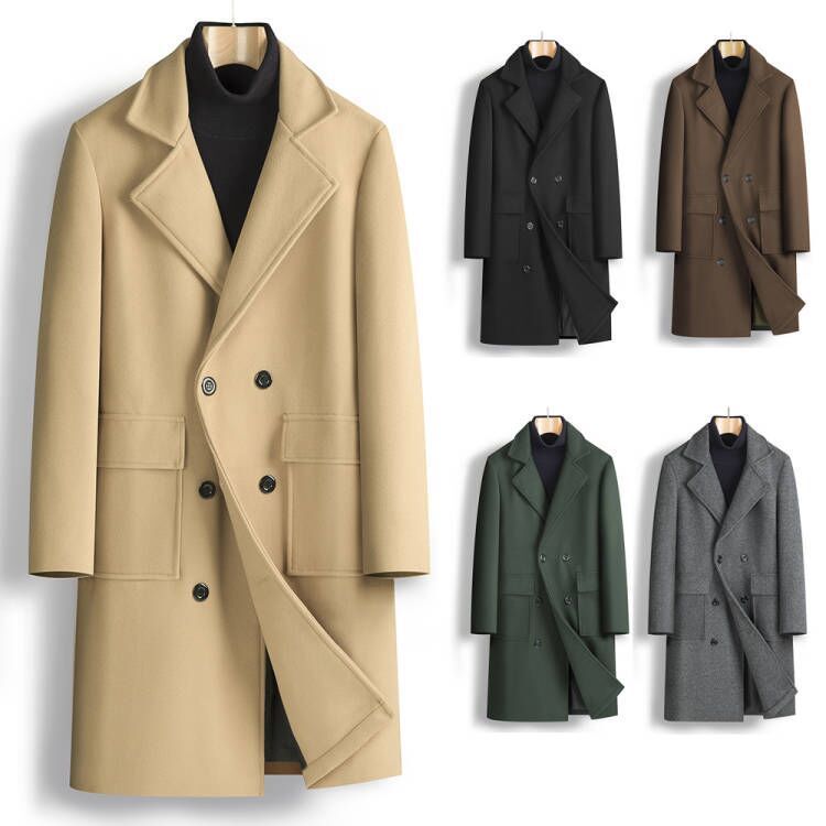 Men's Fall And Winter Double Breasted Mid-Length Coat