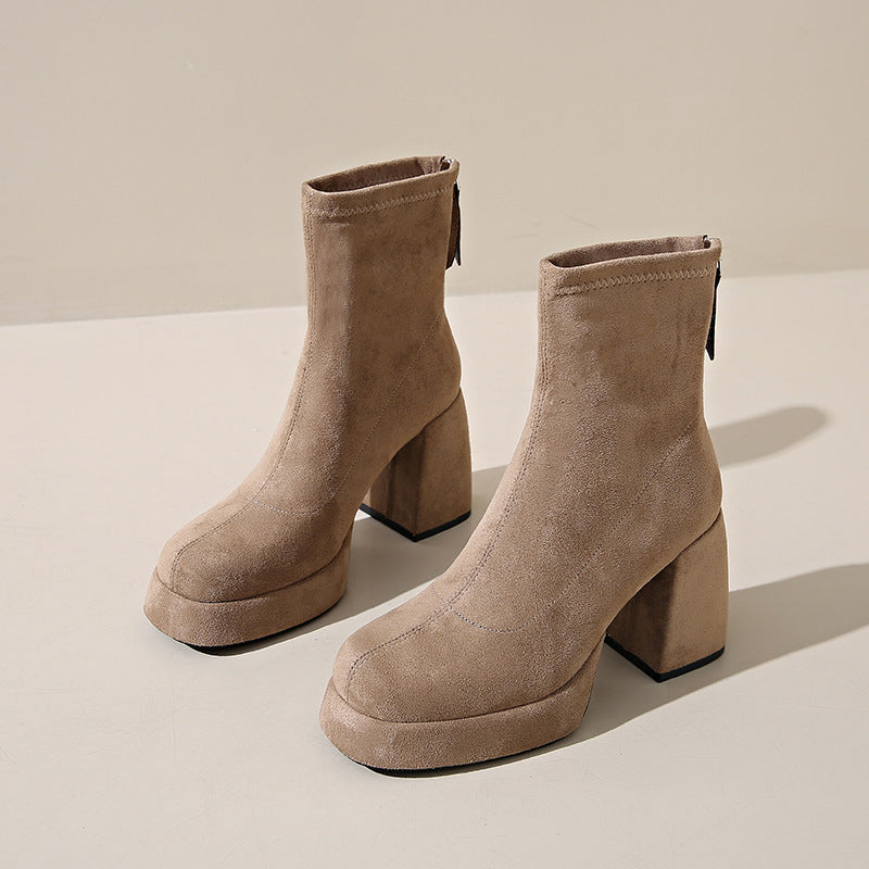 Women's Back Zipper Suede - Boots