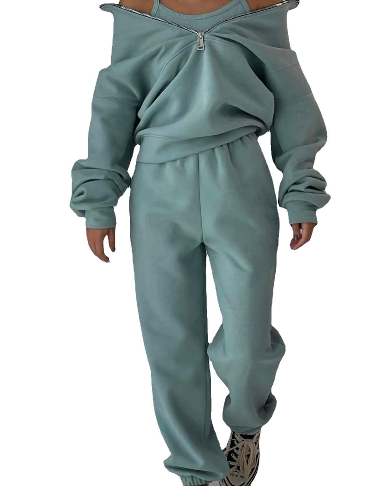 Women's Fashion Fleece Solid Colour Sports Casual Suit