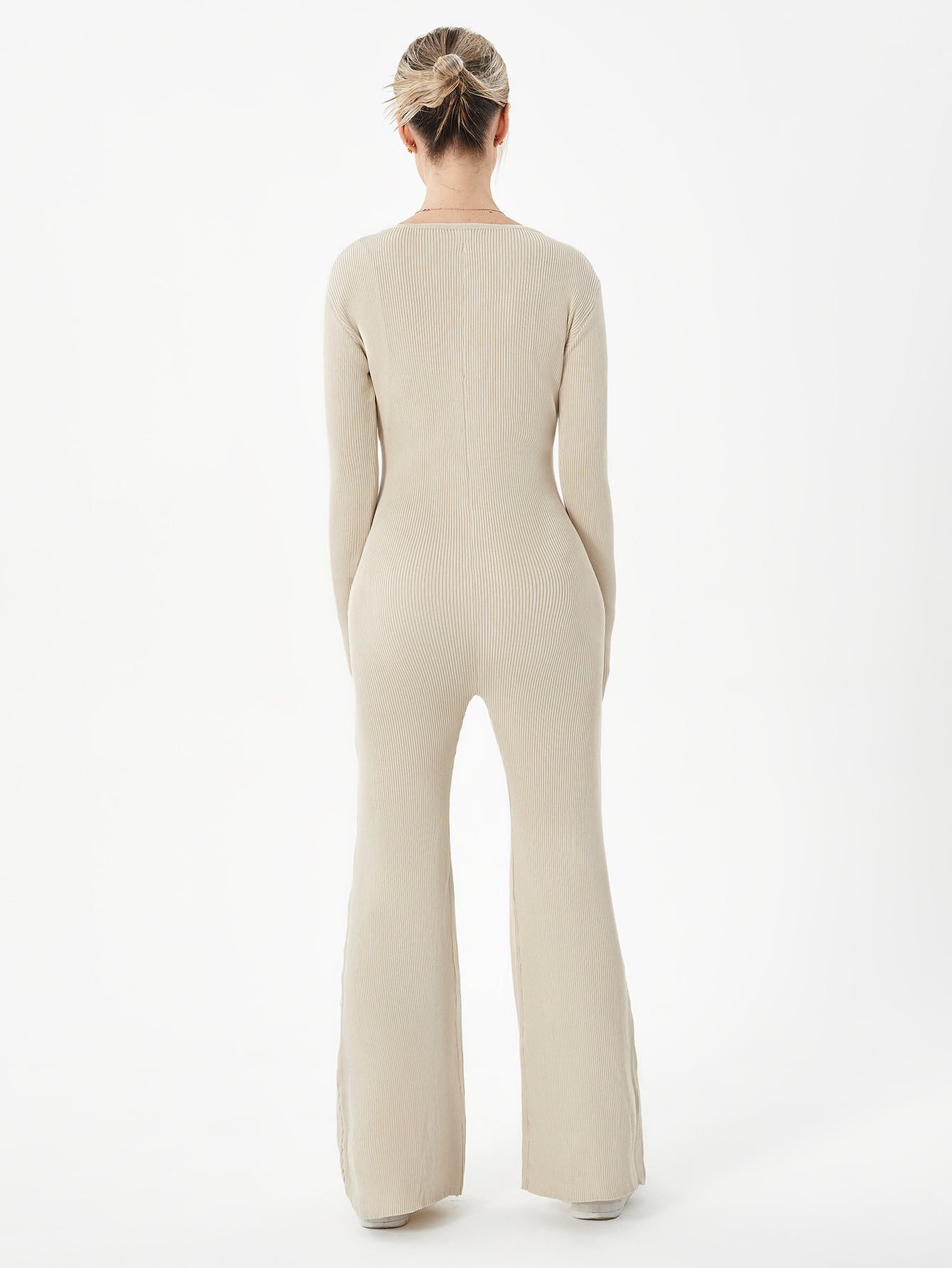 Women's Zippered Round Neck Flared Trousers