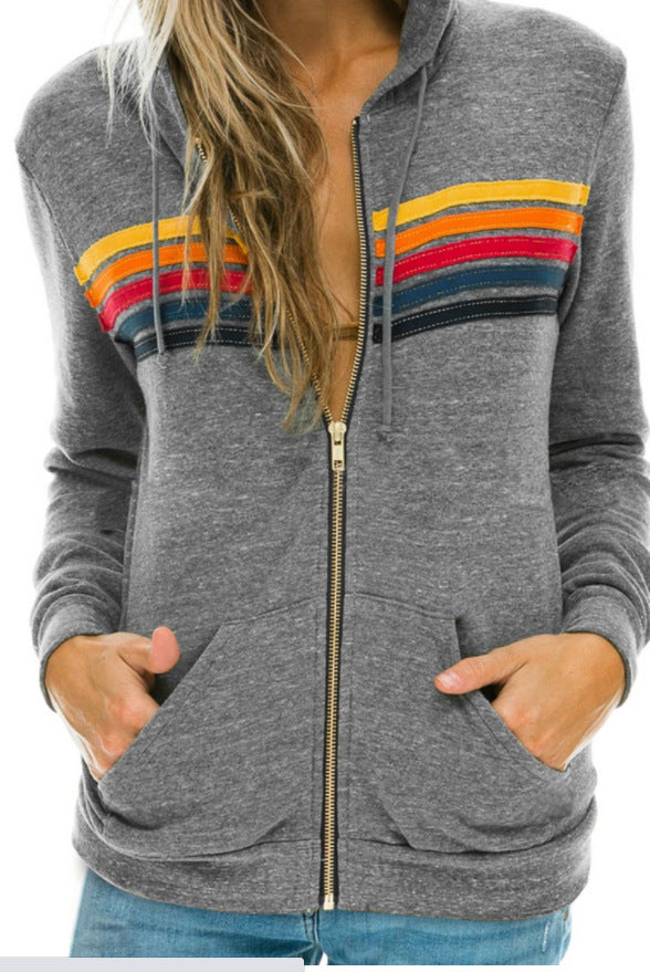 European And American Women's Casual Rainbow Sweater Jacket