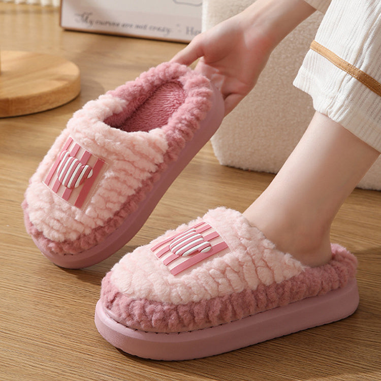 Unisex Colour-matching Lamb Non-Slip Floor Bedroom Slippers - Winter Warm House Shoes For Men and Women