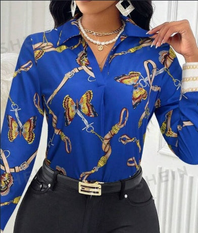Women's Casual Butterfly Print Long-Sleeve Shirt - Assorted Prints