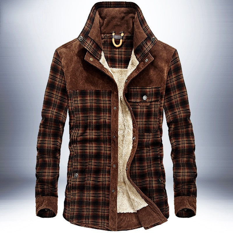 Men's Thicken Warm Fleece Winter Jackets - Pure Cotton Plaid Coat