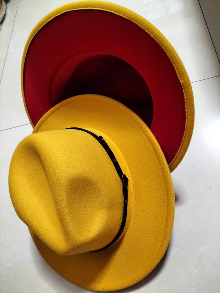 European And American Popular Woollen Top, Colour Matching Flat Brim Fedora Jazz Ladies Hat