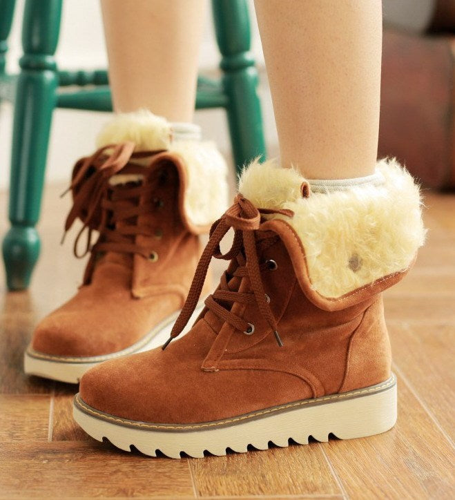 Frosted Fur and Snow Lace-Up Boots