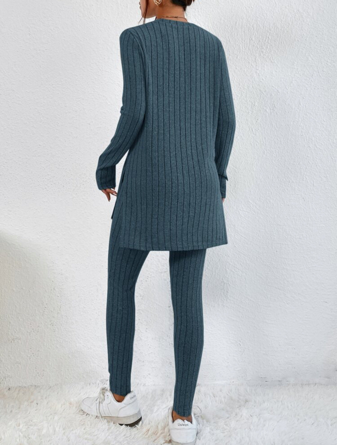 Fashion Casual Long Sleeve Split Irregular Round-Neck Shirt Trousers Suit