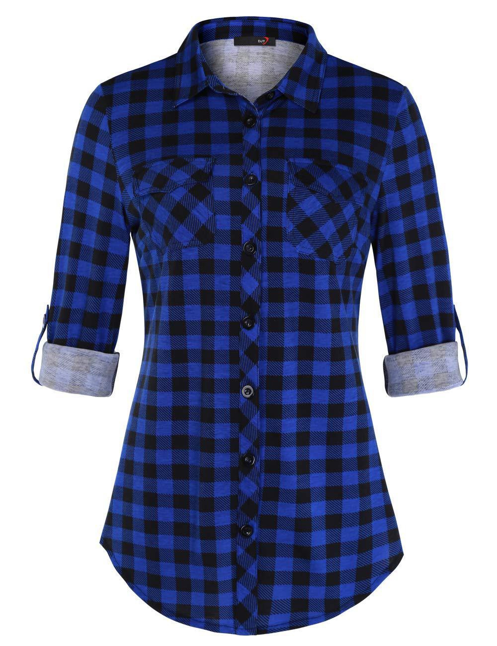 Women Plaid Pouch Button Cuff Comfort And Casual Printed Shirt
