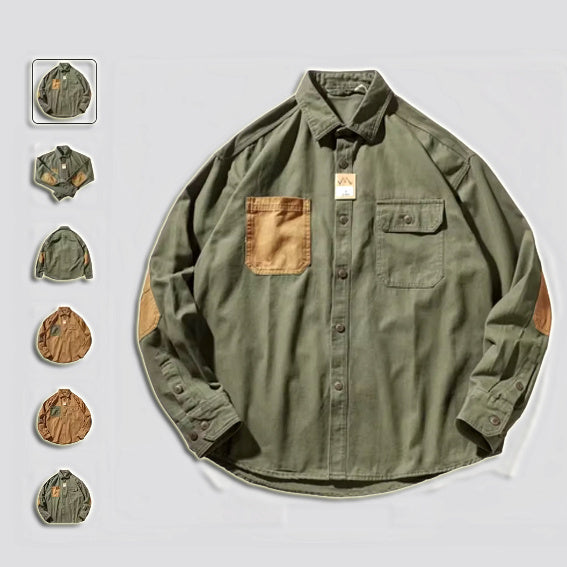 Men's Sleeve Stick Washed Cotton Long-Sleeved Shirt - Daily Tooling Retro Trend Youth Shirt Coat